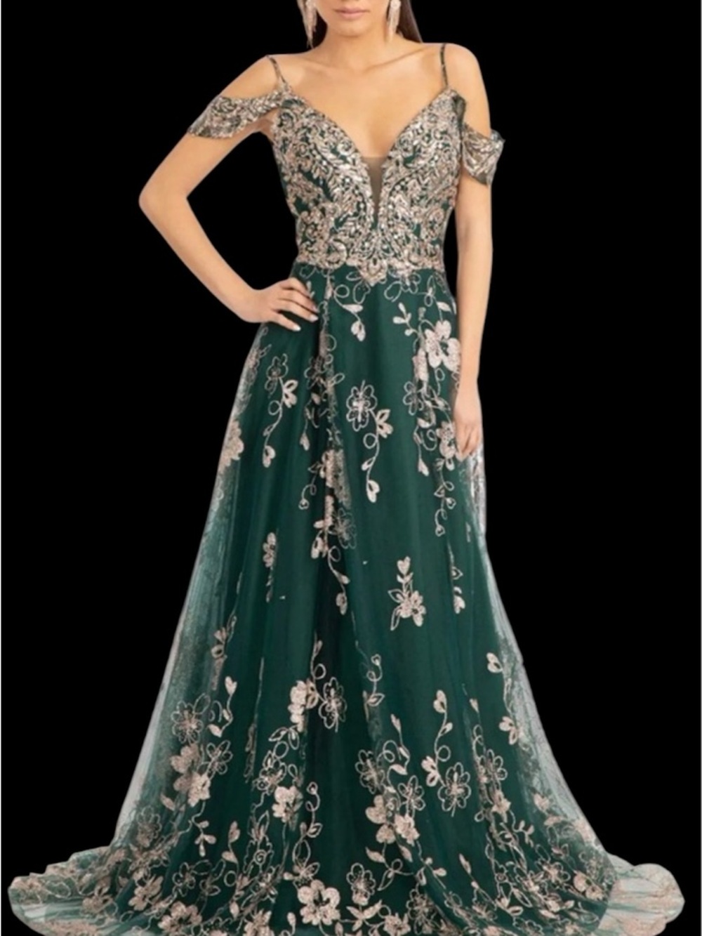 Emerald Floral Gown Large - Picture 8 of 10